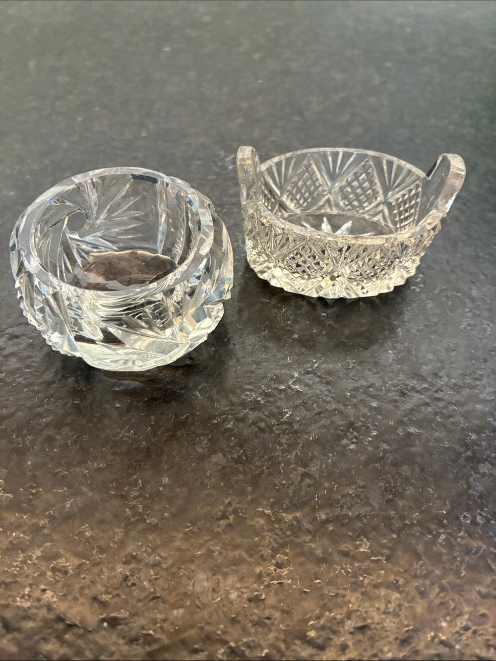 Cut Crystal Glass Salts (pair) Antique